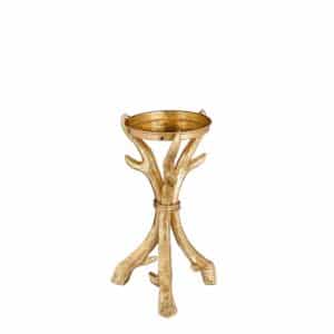 Lysestage med gevirer guldfarvet 24 cm høj