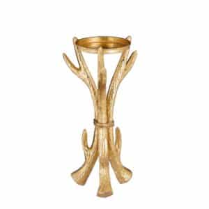 Lysestage med gevirer guldfarvet 32 cm høj